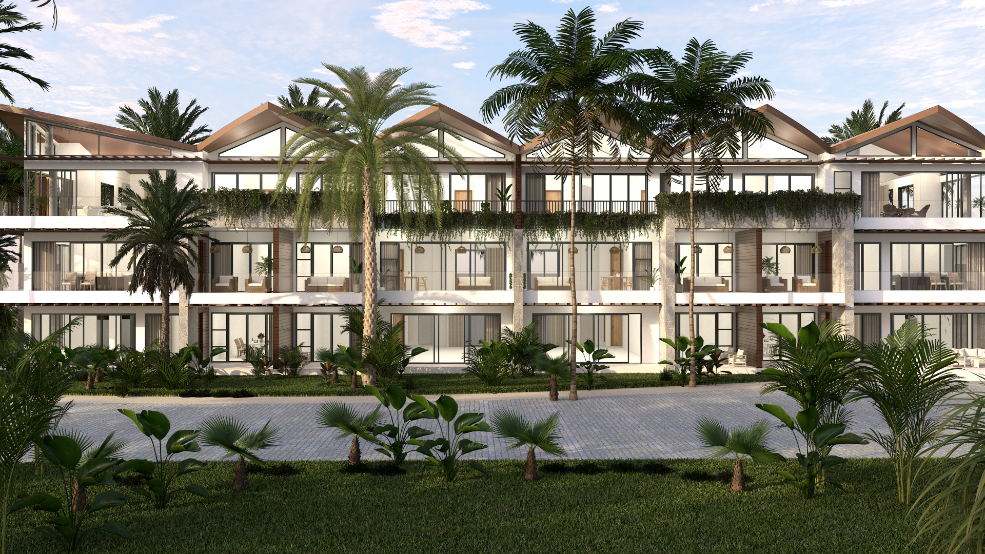 3D exterior render hero image showcasing a modern building design